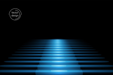 Abstract vector staircase with blue light effect, on black isolated background. Way up.