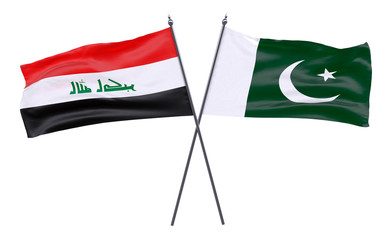 Iraq and Pakistan, two crossed flags isolated on white background. 3d image