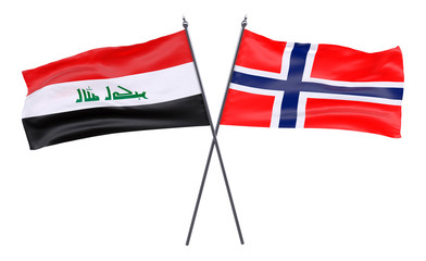 Iraq and Norway, two crossed flags isolated on white background. 3d image