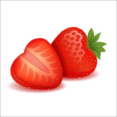 Composition of cut and whole strawberries. realistic style. vector illustration.