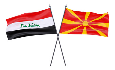 Iraq and Macedonia, two crossed flags isolated on white background. 3d image