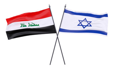 Iraq and Israel, two crossed flags isolated on white background. 3d image
