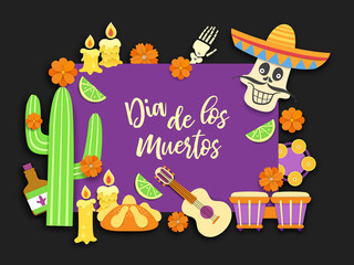 Dia de los muertos.Day of the Dead.Mexican.Mexican feast of remembrance of the dead.National Latin carnival background.Vector illustration.