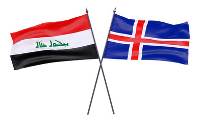 Iraq and Iceland, two crossed flags isolated on white background. 3d image