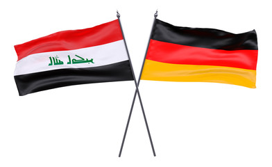 Iraq and Germany, two crossed flags isolated on white background. 3d image