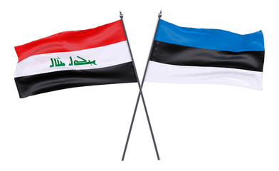 Iraq and Estonia, two crossed flags isolated on white background. 3d image