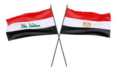 Iraq and Egypt, two crossed flags isolated on white background. 3d image