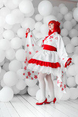 girl in kimano on the background of balls
