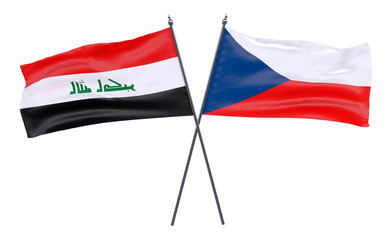 Iraq and Czech Republic, two crossed flags isolated on white background. 3d image