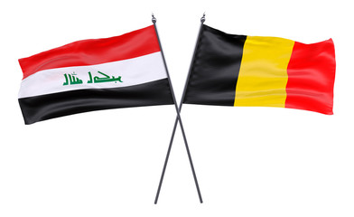 Iraq and Belgium, two crossed flags isolated on white background. 3d image