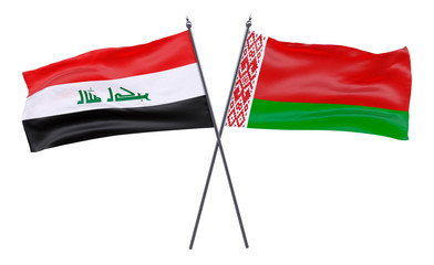 Iraq and Belarus, two crossed flags isolated on white background. 3d image