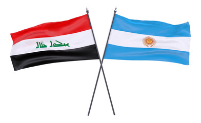 Iraq and Argentina, two crossed flags isolated on white background. 3d image