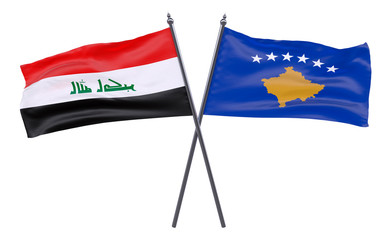 Iraq and Kosovo, two crossed flags isolated on white background. 3d image