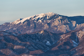 Buila-Vanturarita mountain seen from Cozia mountain  during winter