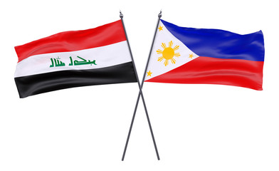 Iraq and Philippines, two crossed flags isolated on white background. 3d image