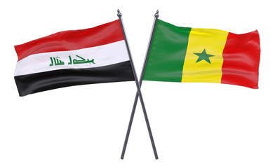 Iraq and Senegal, two crossed flags isolated on white background. 3d image