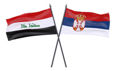 Iraq and Serbia, two crossed flags isolated on white background. 3d image