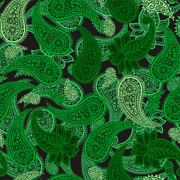 Magic Creen Paisleys Seamless Pattern with greenery colors for wallpaper design or spring style fabric textile