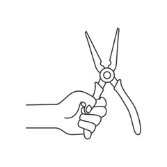 hand with plier tool isolated icon