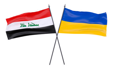 Iraq and Ukraine, two crossed flags isolated on white background. 3d image