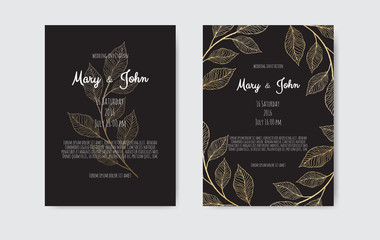 Vector invitation with gold floral elements. Luxury ornament template. greeting card, invitation design background.