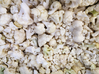 Frozen raw cauliflower in the fridge of a grocery store. healthy vegetables. weight products