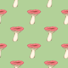 Russula Edible Mushroom Seamless pattern