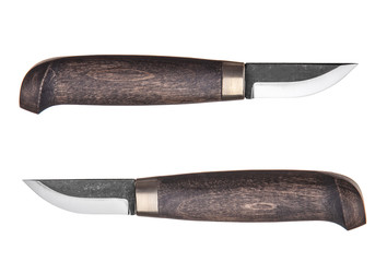 wooden hunting knife isolated on white back