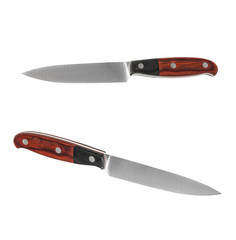 kitchen knife with wooden handle isolated on white back