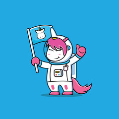 astronaut unicorn cartoon with blue background