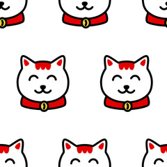 Muzzle maneki neko vector illustration. White and red lucky cartoon cat print isolated on white background