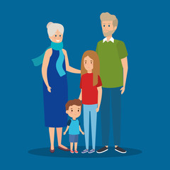 happy grandparents together with girl and boy