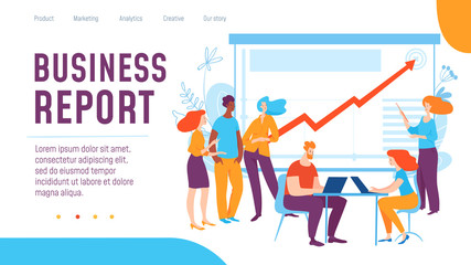 Vector concept business report creative business illustration with working people. 