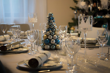 Table set for Christmas dinner