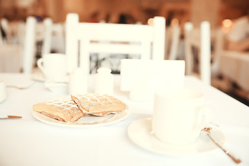 breakfast dessert Viennese waffle / delicious fresh dessert in a cafe on the street, Viennese waffles baked goods