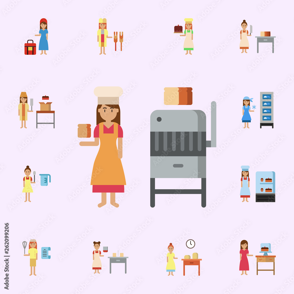 Poster bread slicer, bakery color icon. bakery icons universal set for web and mobile