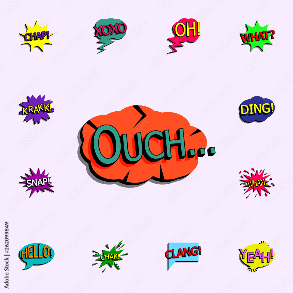 Poster comic speech bubble with expression text ouch ... icon. comic icons universal set for web and mobile