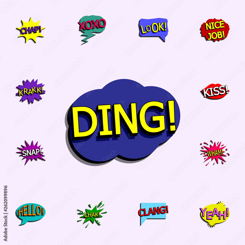 Poster comic speech bubble with expression text ding icon. comic icons universal set for web and mobile
