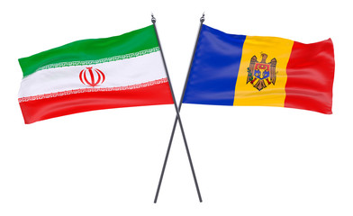 Iran and Moldova, two crossed flags isolated on white background. 3d image