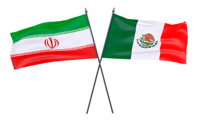 Iran and Mexico, two crossed flags isolated on white background. 3d image