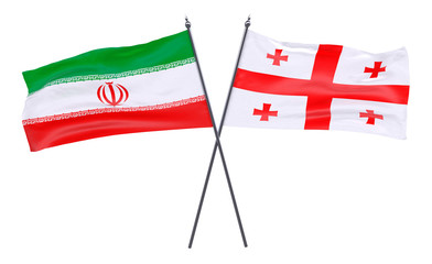 Iran and Georgia, two crossed flags isolated on white background. 3d image