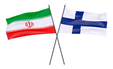 Iran and Finland, two crossed flags isolated on white background. 3d image