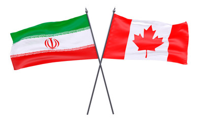 Iran and Canada, two crossed flags isolated on white background. 3d image