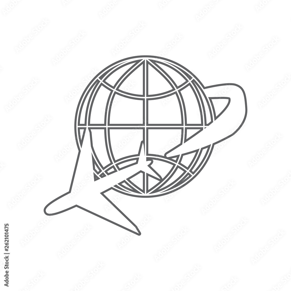 Poster globe and plane travel icon. element of airport for mobile concept and web apps icon. outline, thin 