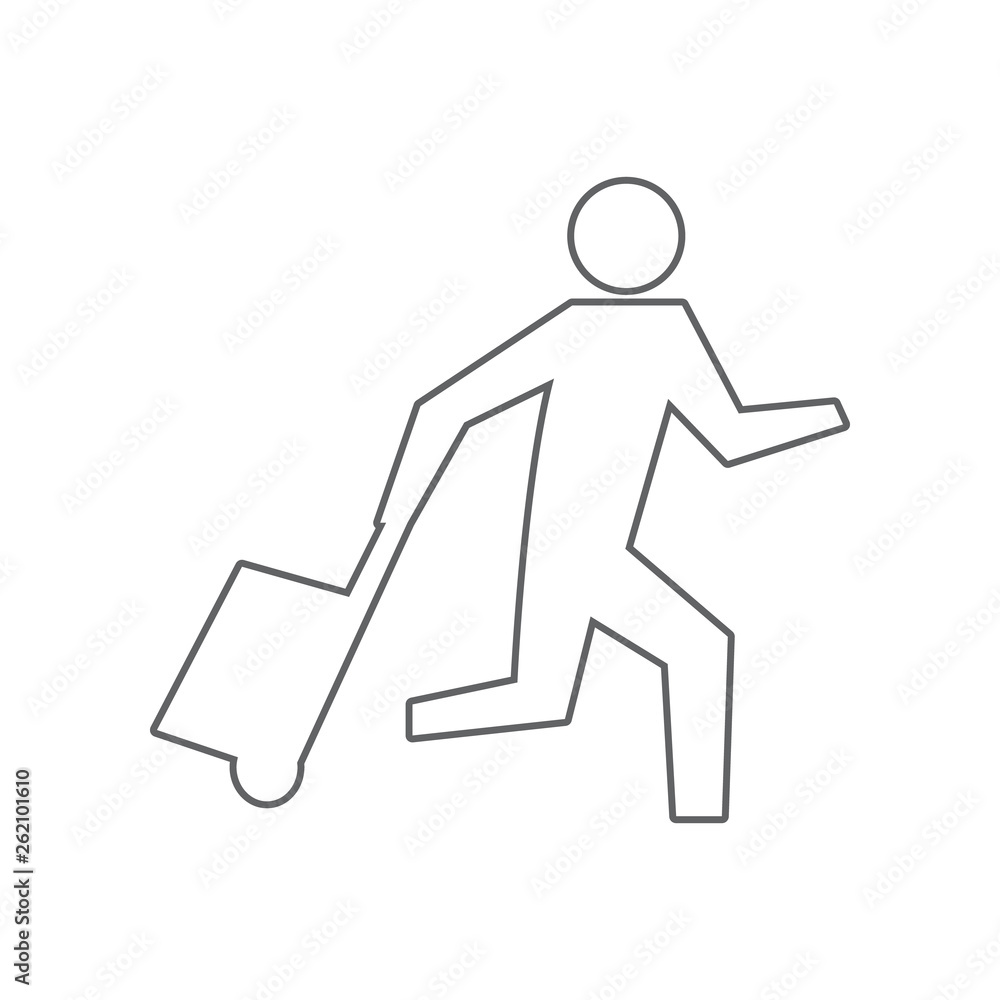 Poster passenger pulling rolling bag icon. element of airport for mobile concept and web apps icon. outline