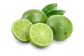 lime with half and leaf isolated on white background