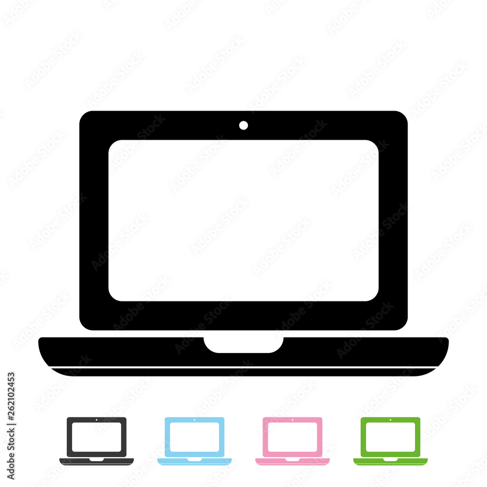 Poster flat style front view retro notebook or laptop icon, vector.