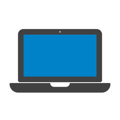 Laptop, front view icon. Black laptop with blue screen. Notebook or laptop, vector.
