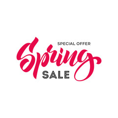 Spring Sale banner with lettering text. Special offer template.