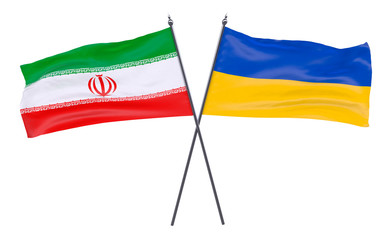 Iran and Ukraine, two crossed flags isolated on white background. 3d image